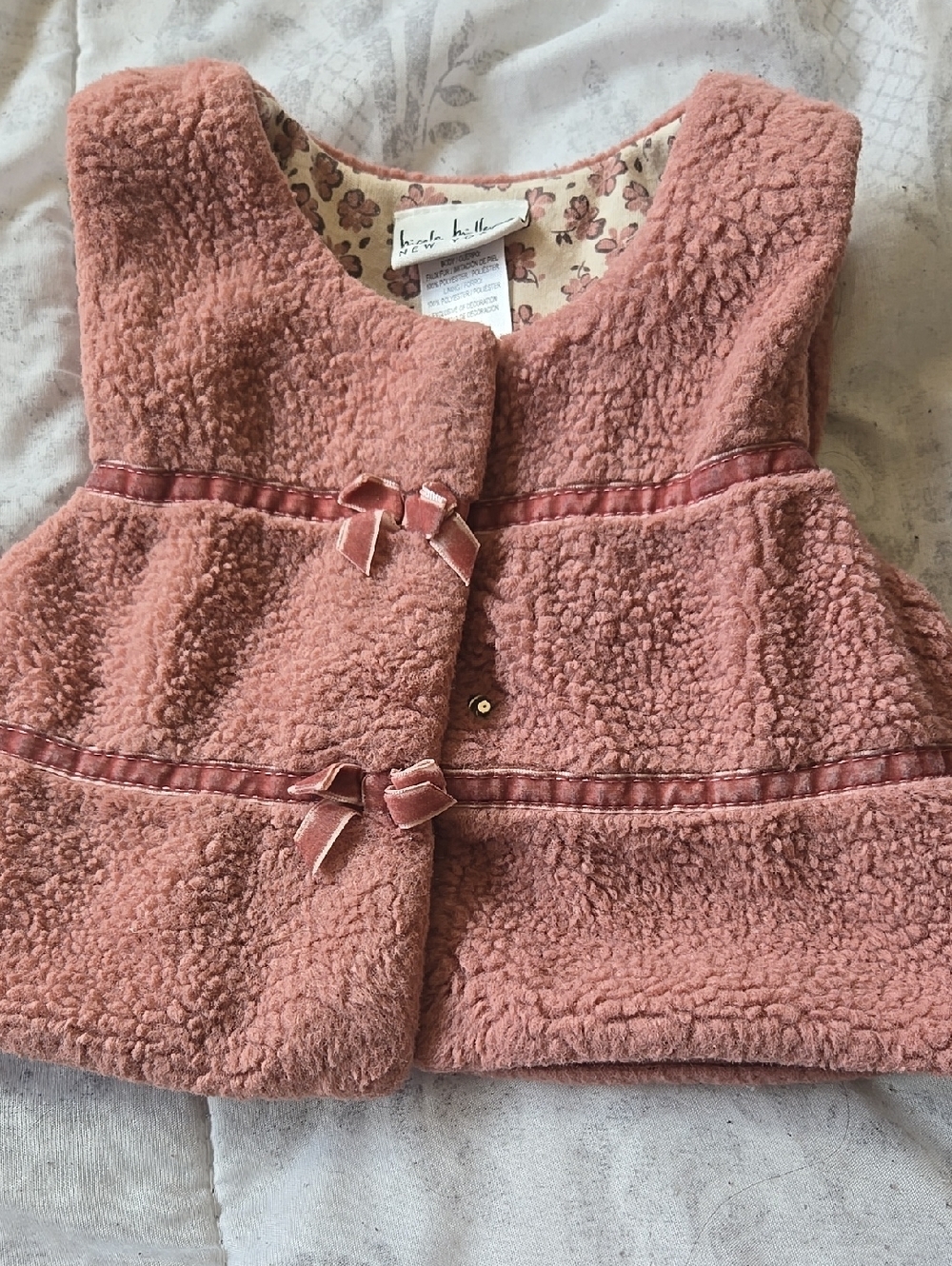 Nicole Miller Dusty Rose Sherpa Vest with Velvet Bows